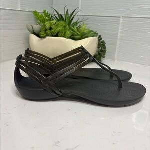 Crocs Isabella Black T-Strap Sandals Women's Sz 6 Lightweight Comfort Strappy